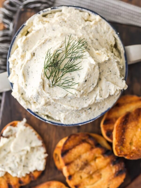 Boursin Cheese in a bowl with toasted bread