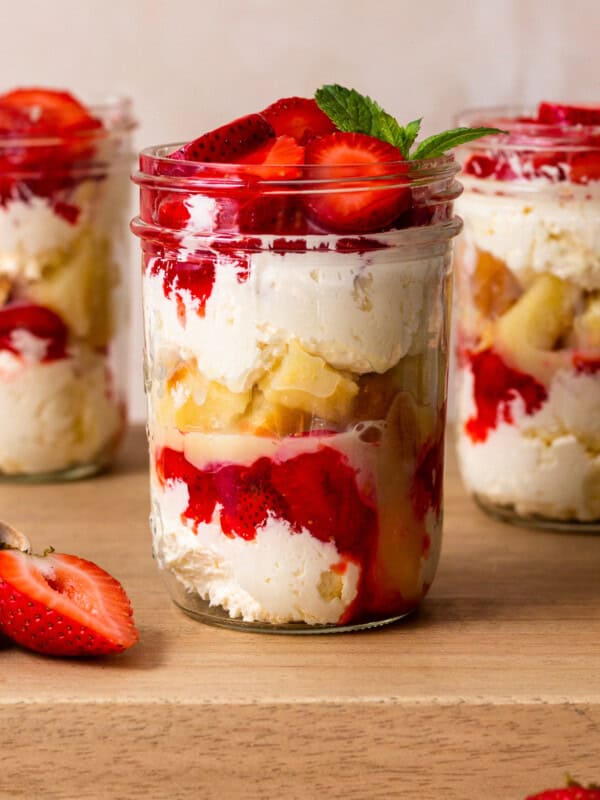 clear jars of strawberry shortcake cups