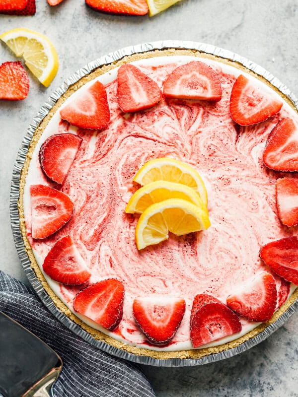 overhead strawberry lemonade pie