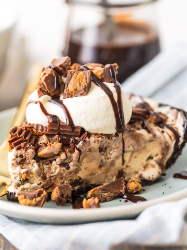 Peanut Butter Ice Cream Pie slice on plate