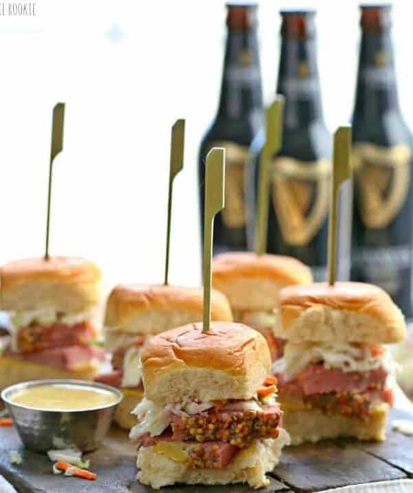 Slow Cooker Corned Beef and Cabbage Sliders on a plate