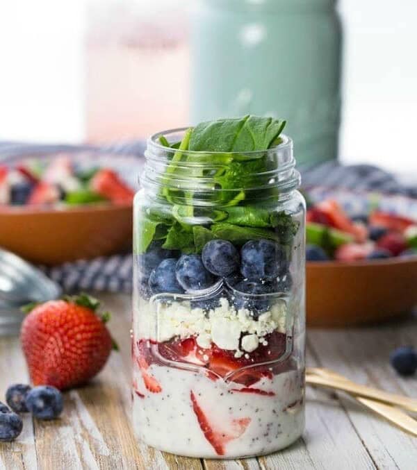 mason jar salad on a table