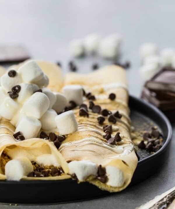 Loaded S'more Crepes on plate