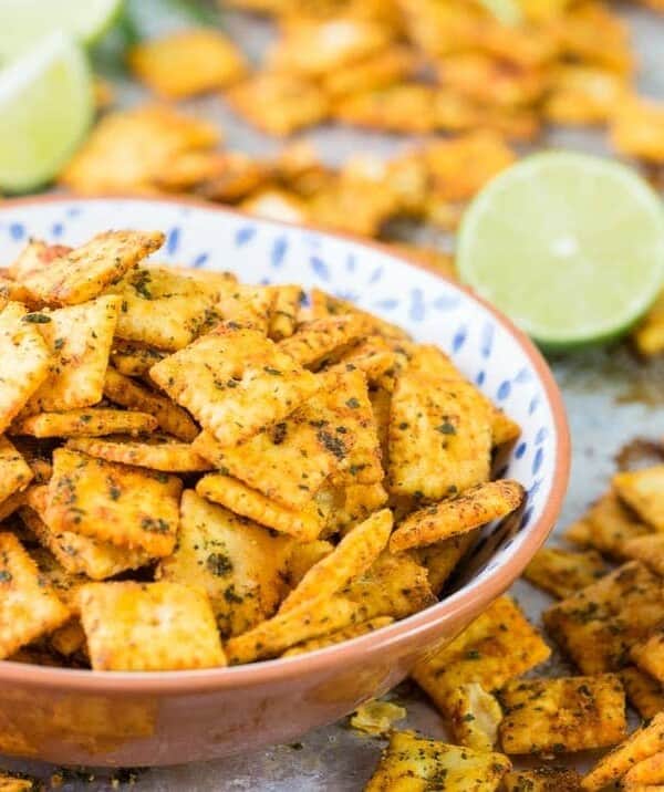 Mexican Spice Cheese Crackers in a bowl