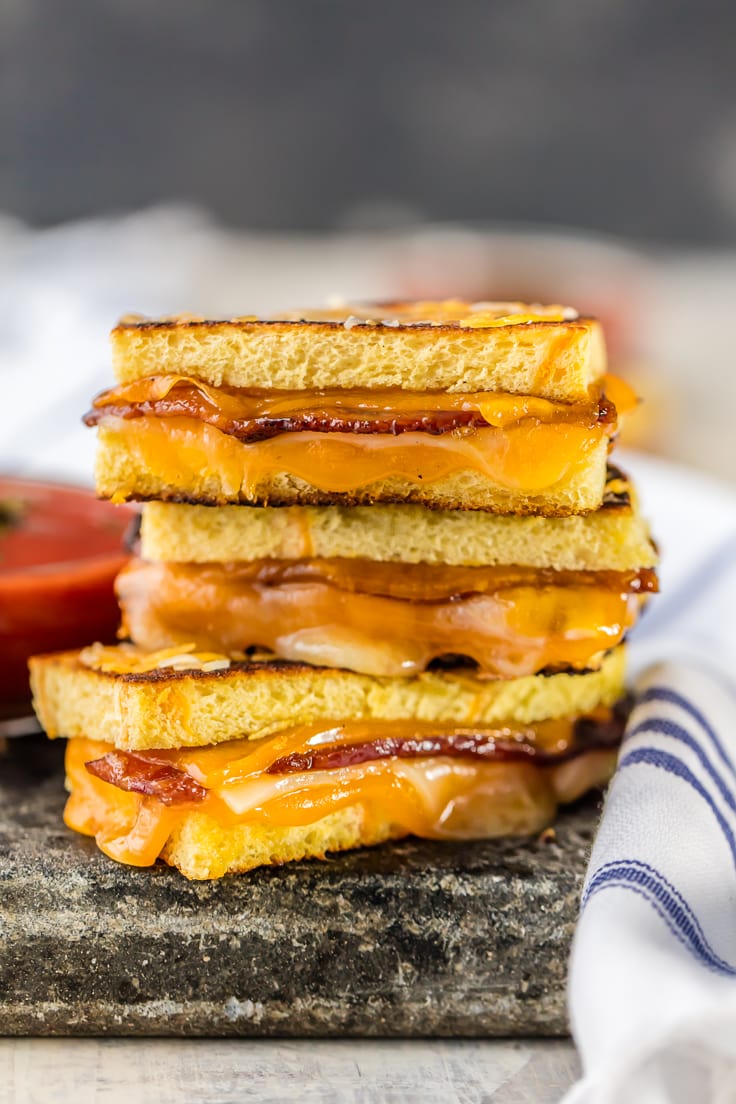 Candied Whiskey Bacon Grilled Cheese Dippers - The Cookie 