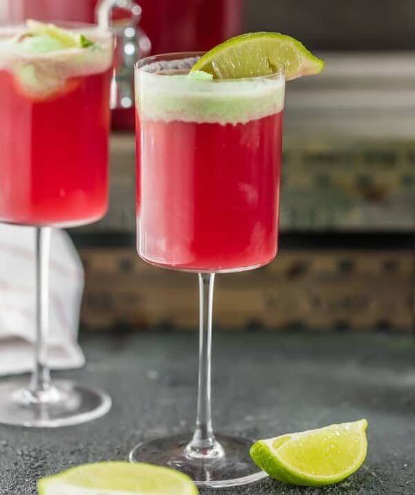 Cranberry Limeade Holiday Champagne Punchh topped with Lime Sherbet!