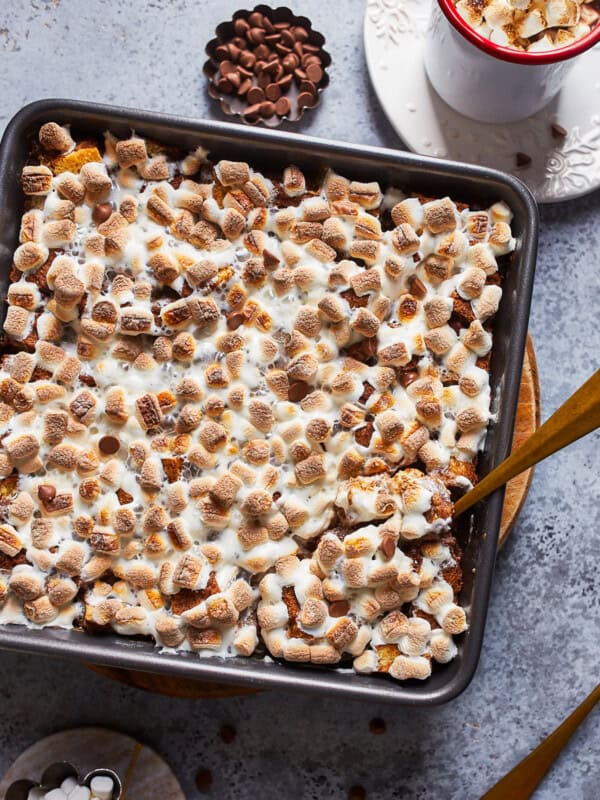 hot chocolate bread pudding in baking dish