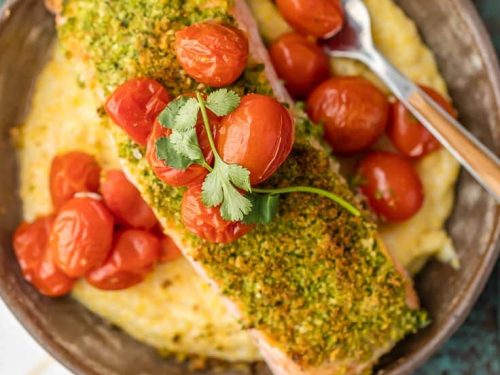 Herb Crusted Salmon With Goat Cheese Polenta Video