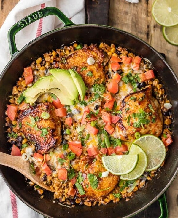 One Pan Cheesy BBQ Ranch Chicken in a skillet