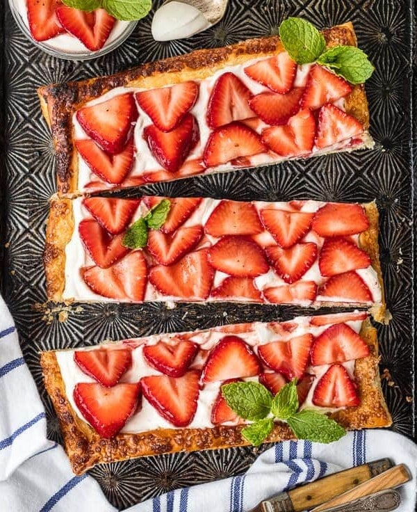 strawberry tart on sheet