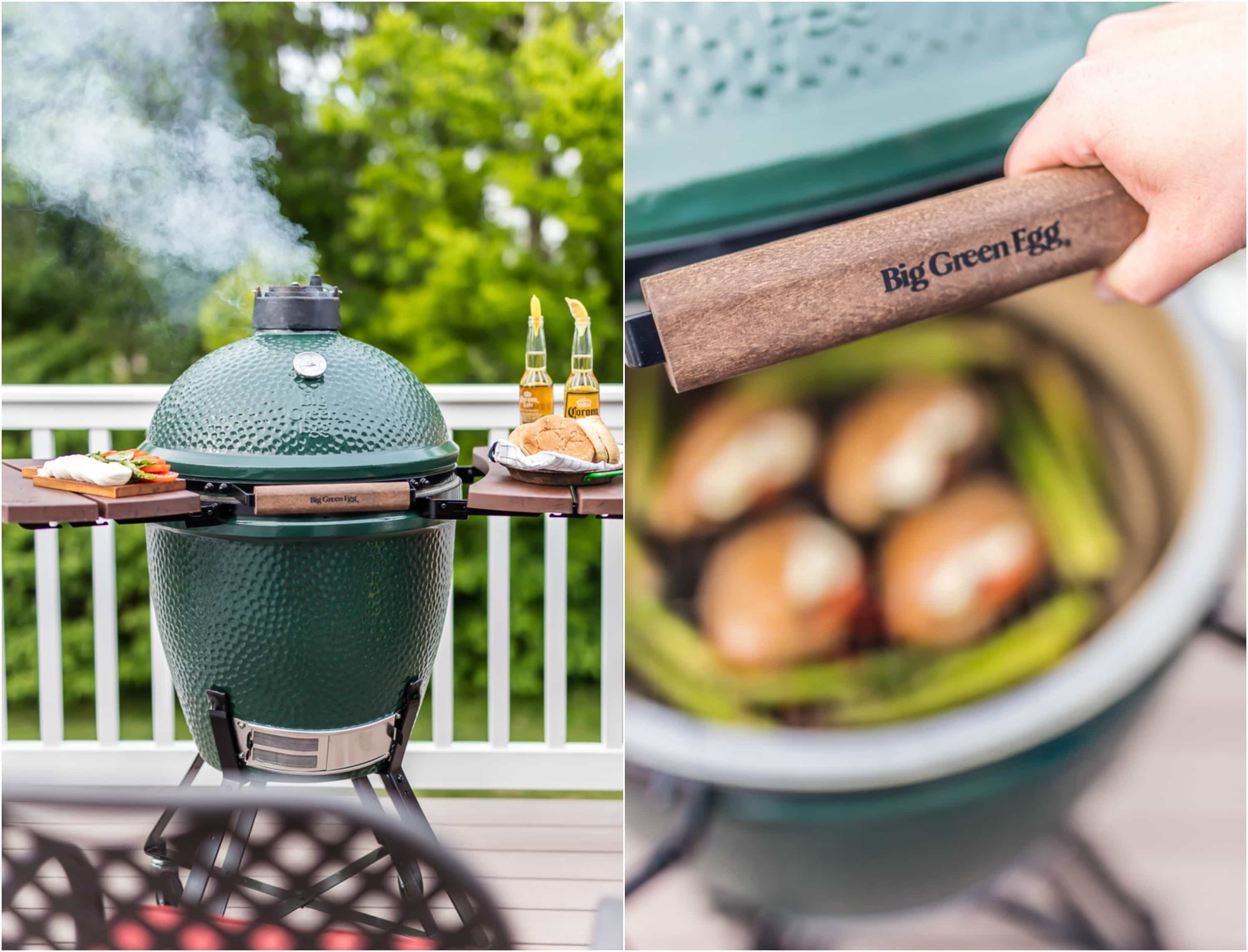 Grünes Ei vom Grill auf Terrasse