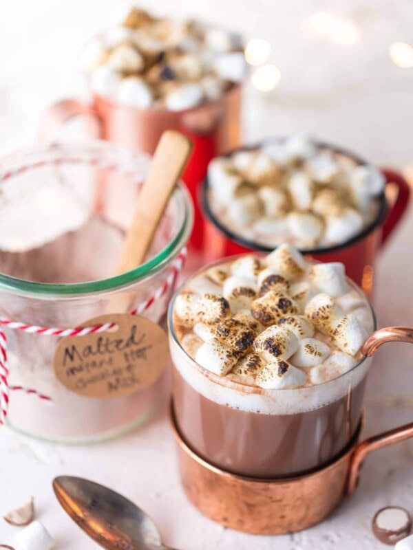 Hot Chocolate Mix is so easy to make at home, you'll never buy premade mix again! This Malted Hot Chocolate Mix Recipe is the perfect homemade Christmas gift, and it's so easy to use. The added malt flavor in this homemade hot chocolate mix takes it over the top and makes it one of my favorite versions of hot cocoa!