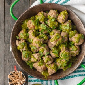 These PERUVIAN DROP MEATBALLS WITH GREEN SAUCE are the perfect holiday or Super Bowl appetizer! The green sauce, made with a parsley base, is just the right amount of spice. The meatballs are just the right amount of easy. Enjoy!