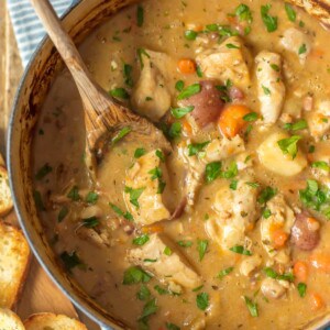 white wine chicken stew in pot