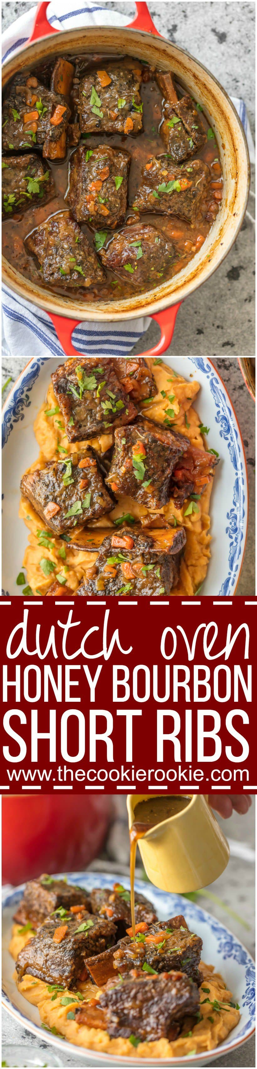 We love these DUTCH OVEN HONEY BOURBON SHORT RIBS! It's so easy to make these flavorful and fall off the bone ribs right in your dutch oven. Less cleanup and more flavor!