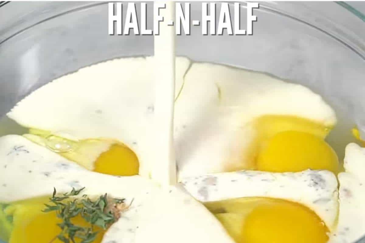 whisk eggs with cream and herbs