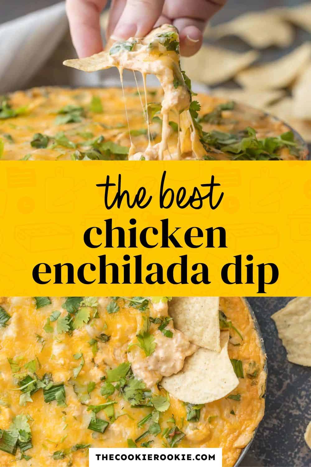 green chile chicken enchilada dip pin image