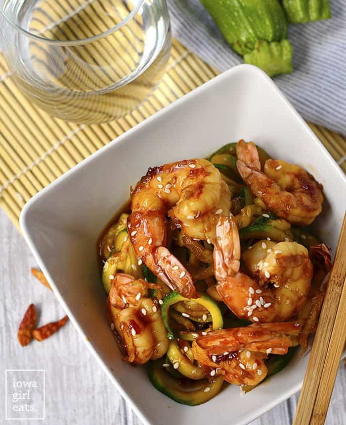 Sweet Chili Sesame Shrimp and Zoodles | Iowa Girl Eats