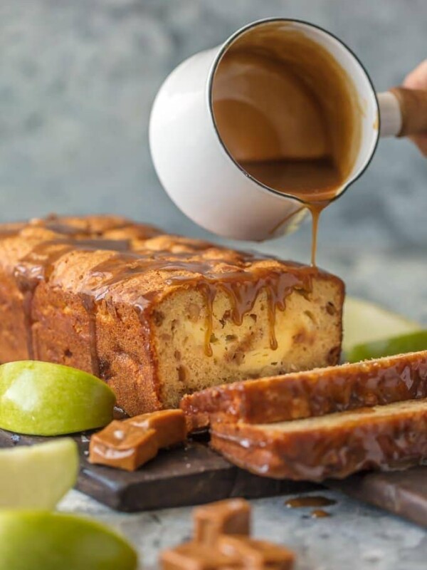 loaf of bread with caramel being poured on top