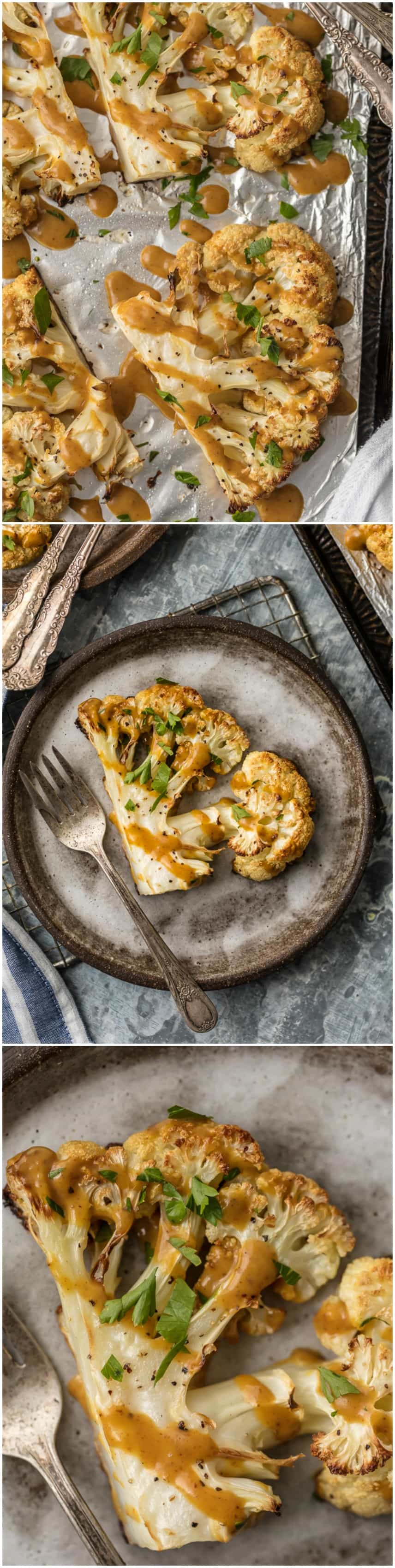 These THAI PEANUT CAULIFLOWER STEAKS are just the right amount of creamy, spicy, and tasty. This easy vegetarian meal or side is always a hit. SO MUCH FLAVOR!