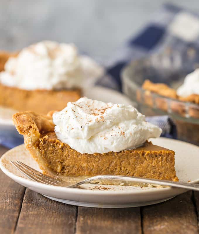 slice of easy pumpkin pie topped with whipped cream