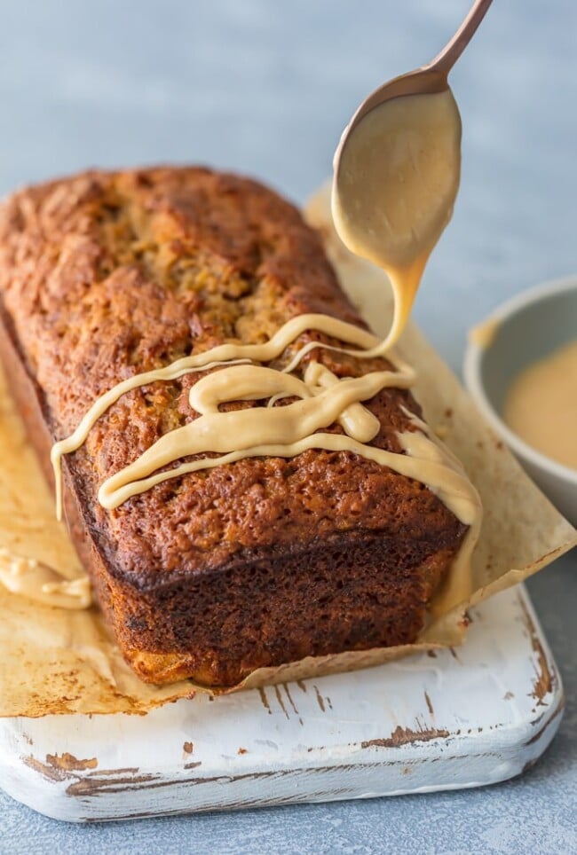 Easy Banana Bread Recipe with Peanut Butter Glaze (How to Video)