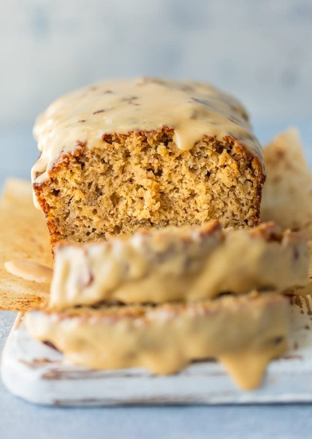 Easy Banana Bread Recipe with Peanut Butter Glaze (How to Video)