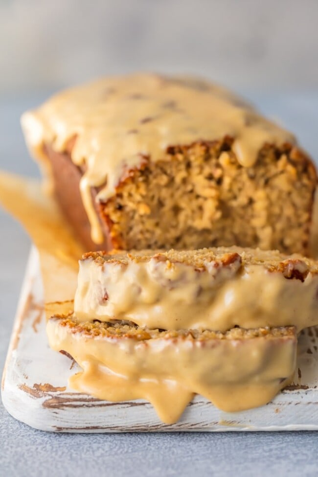 Easy Banana Bread Recipe with Peanut Butter Glaze (How to Video)