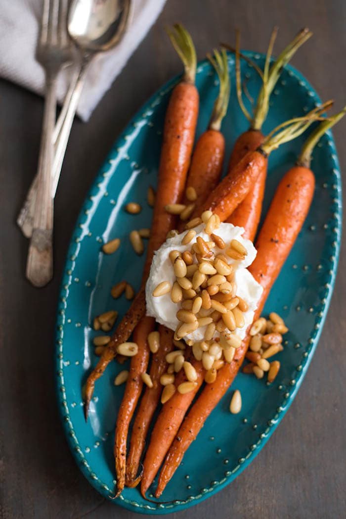 Roasted Glazed Carrots with Greek Yogurt & Buttered Pine Nuts | Foxes Love Lemons