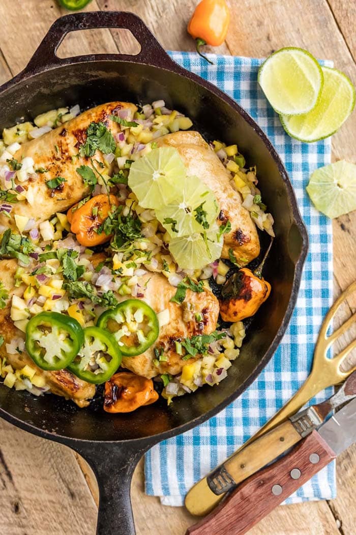 Skinny One Pan Caribbean Jerk Chicken Skillet | The Cookie Rookie