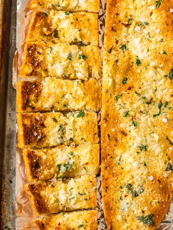 homemade garlic bread on foil