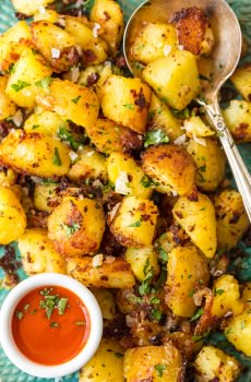 This HOME FRIES RECIPE is the perfect side dish for any meal, whether it's breakfast, lunch, or dinner. Crispy Breakfast Potatoes are a hearty way to start your day along with eggs and toast. And of course you can devour these savory Homes Fries for a little snack. These tasty potatoes go with just about everything, and they're oh so delicious!