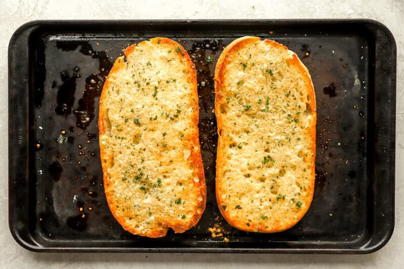 homemade garlic bread after baking