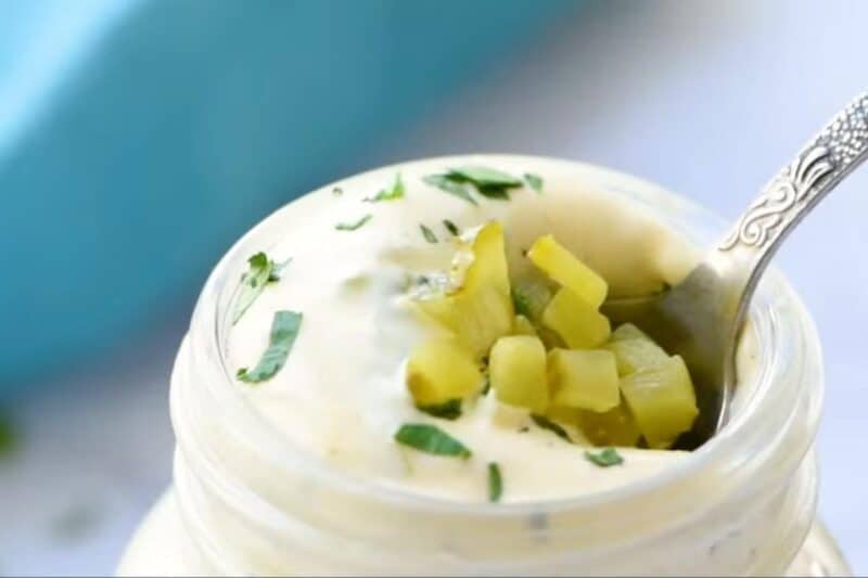 chilled tartar sauce in a mason jar