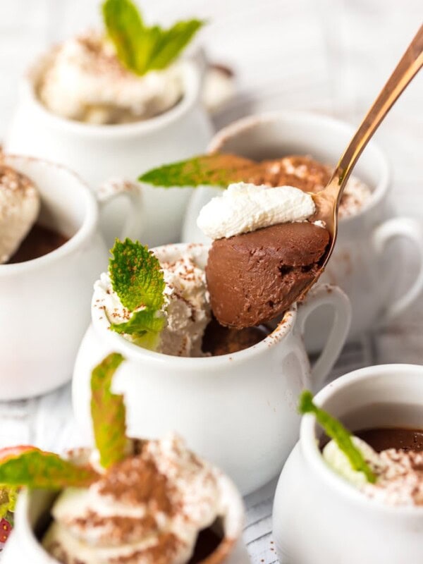 Chocolate Pot de Creme is the perfect holiday dessert. It's simple, it's delicious, and it's so cute. These little pots de creme are rich and chocolatey, with the most amazing texture. I love these as Christmas and holiday desserts!