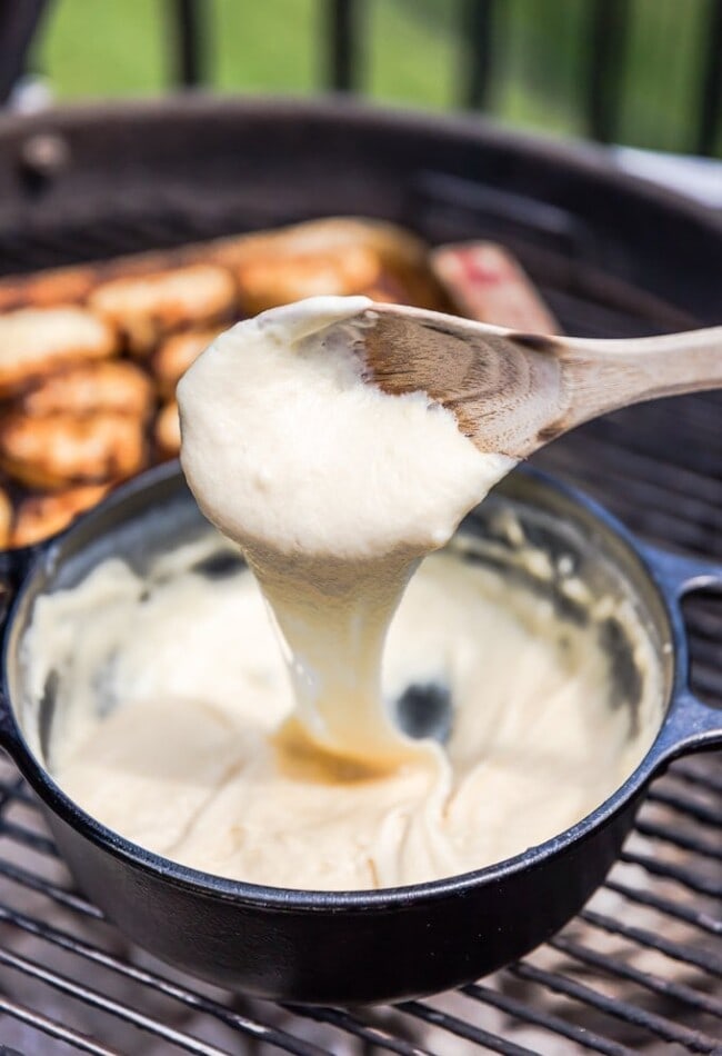 Easy Cheese Fondue with Grilled Bread (Only 3 Ingredients!)