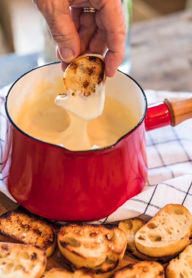Easy Cheese Fondue with Grilled Bread (Only 3 Ingredients!)