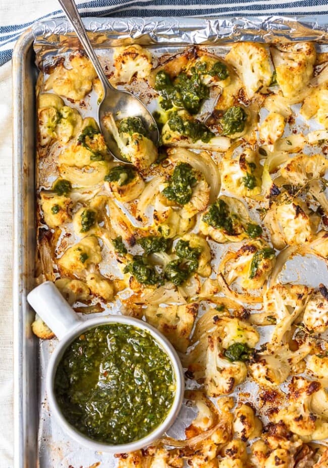 Roasted Cauliflower Recipe with Chimichurri Sauce - The Cookie Rookie®