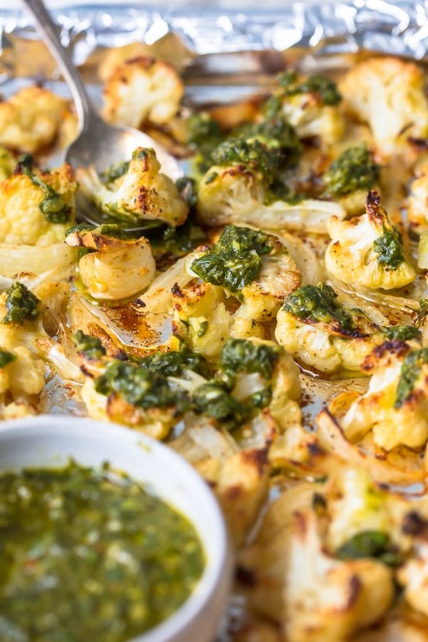 Roasted Cauliflower Recipe with Chimichurri Sauce - The Cookie Rookie®