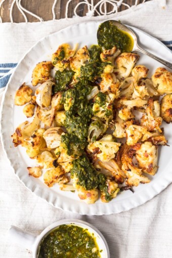 Roasted Cauliflower Recipe with Chimichurri Sauce - The Cookie Rookie®