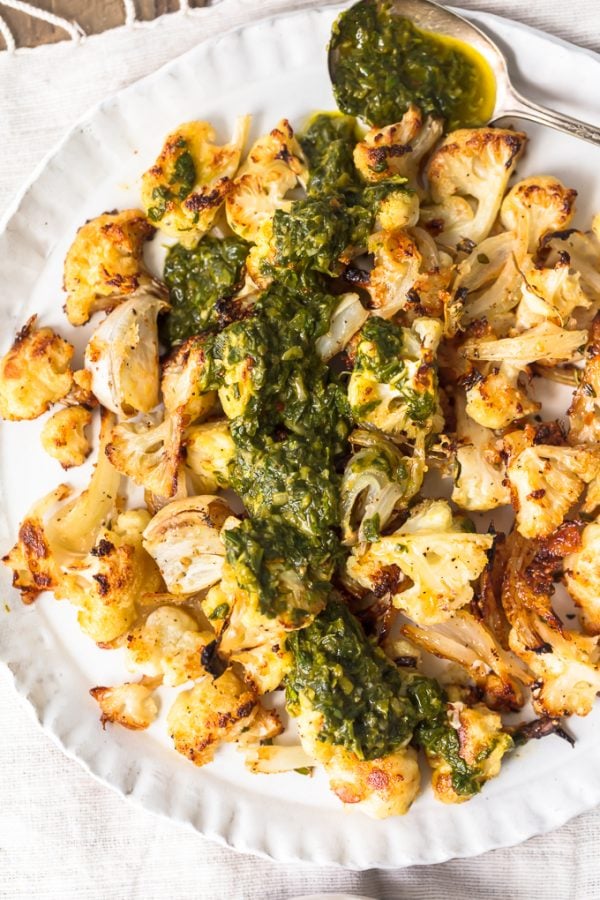 Roasted Cauliflower Recipe With Chimichurri Sauce - The Cookie Rookie®