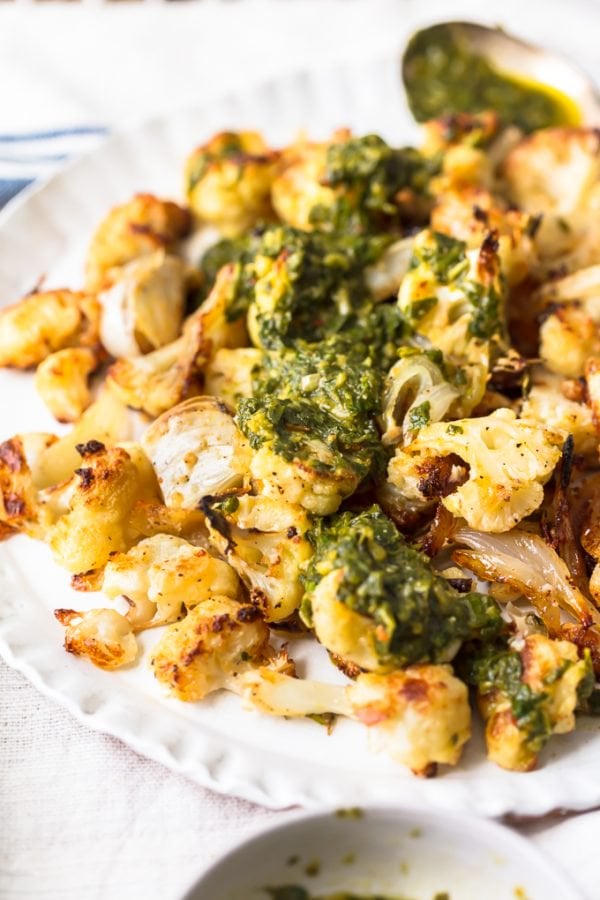 Roasted Cauliflower Recipe with Chimichurri Sauce - The Cookie Rookie®