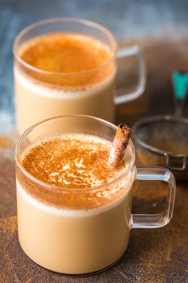 Two cups of bulletproof coffee with cinnamon.