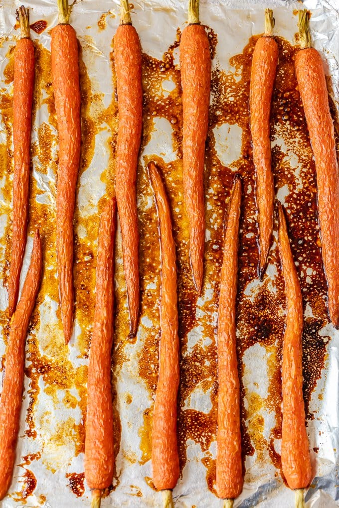 Honey Glazed carrots on a baking tray