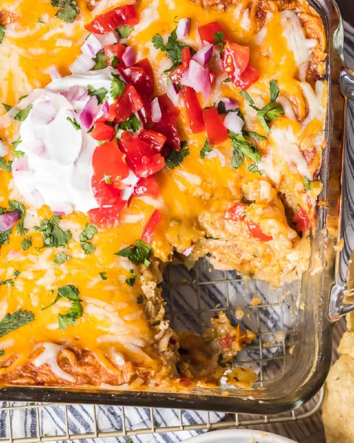 overhead king ranch casserole with slice out