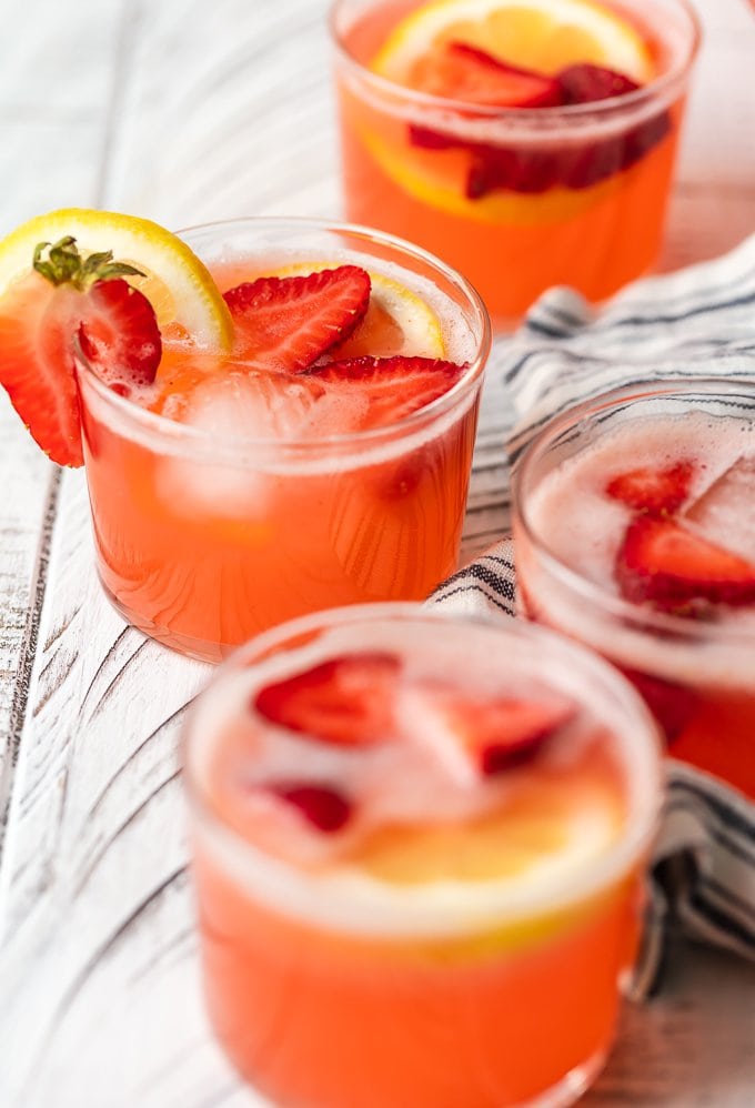 Strawberry Lemonade summer punch in 4 glasses