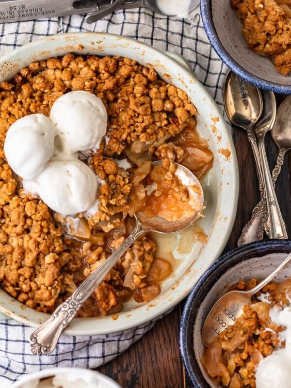 Apple Crisp is the best fall dessert! It's sweet, it's warm, it's cozy, and it's absolutely delicious. This easy apple crisp recipe is so simple and has the best homemade apple crisp topping. It's crumbly and sweet and adds the perfect texture when layered on top of the apple filling. Serve it with ice cream and everyone will devour it!