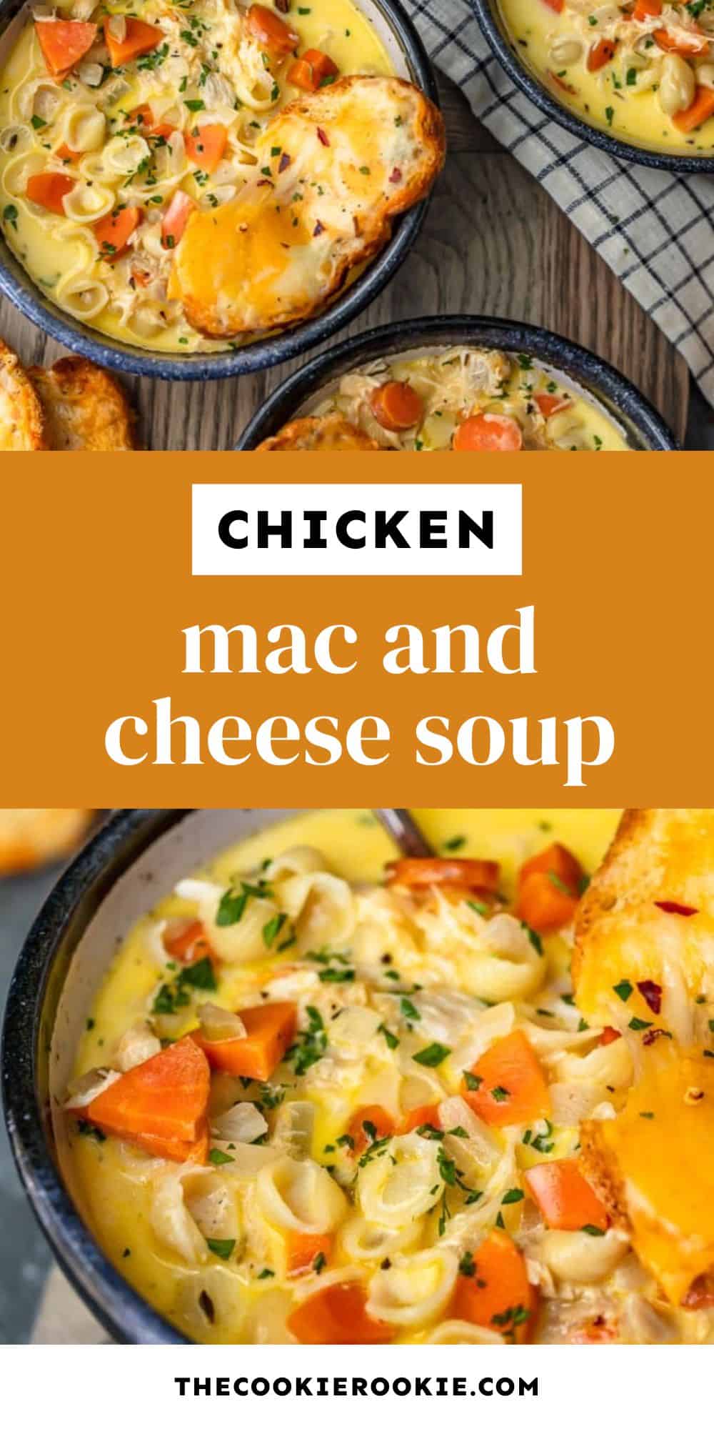 chicken mac and cheese soup pin image