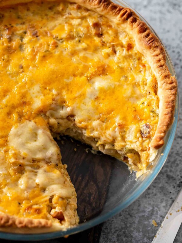 baked chicken salad pie in pie dish