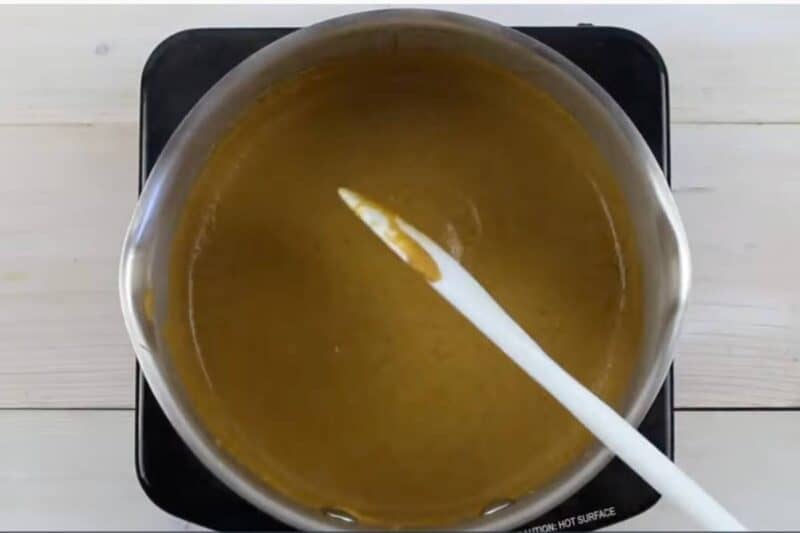 pumpkin mixture is prepared in one small saucepan.